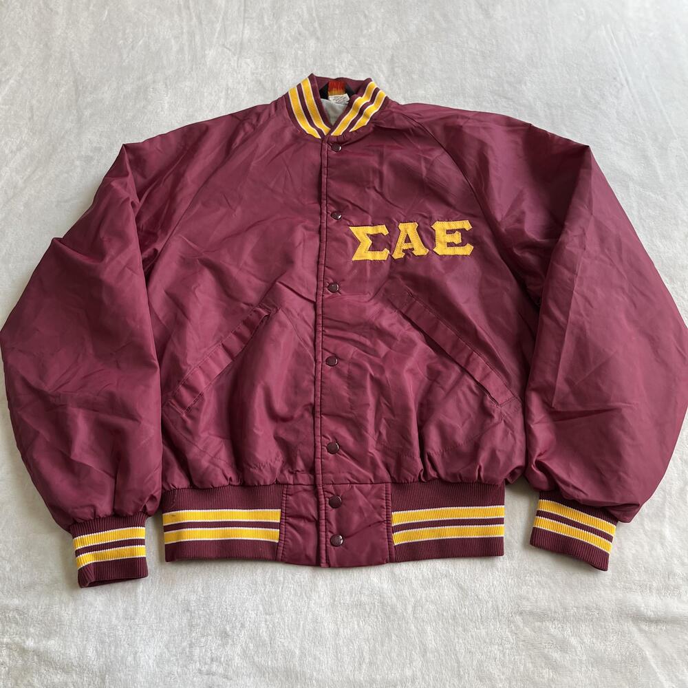 Vintage Sigma Alph Epsilon Greek Jacket Mens 40 Red Nylon Dunbrooke Pla-Jac
